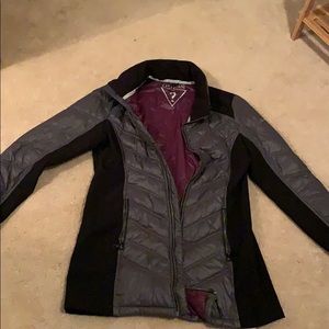 Guess puffy jacket black and gray in color